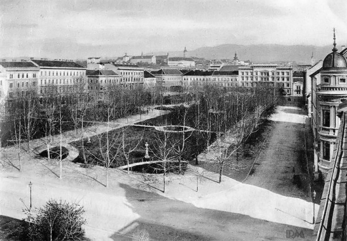 Zrinjevac 1891. godine (Trg Nikole Šubića Zrinskog) panorama